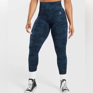 Gymshark Adapt Camo Seamless Ribbed Leggings - Midnight Blue/Ash Blue Size Small